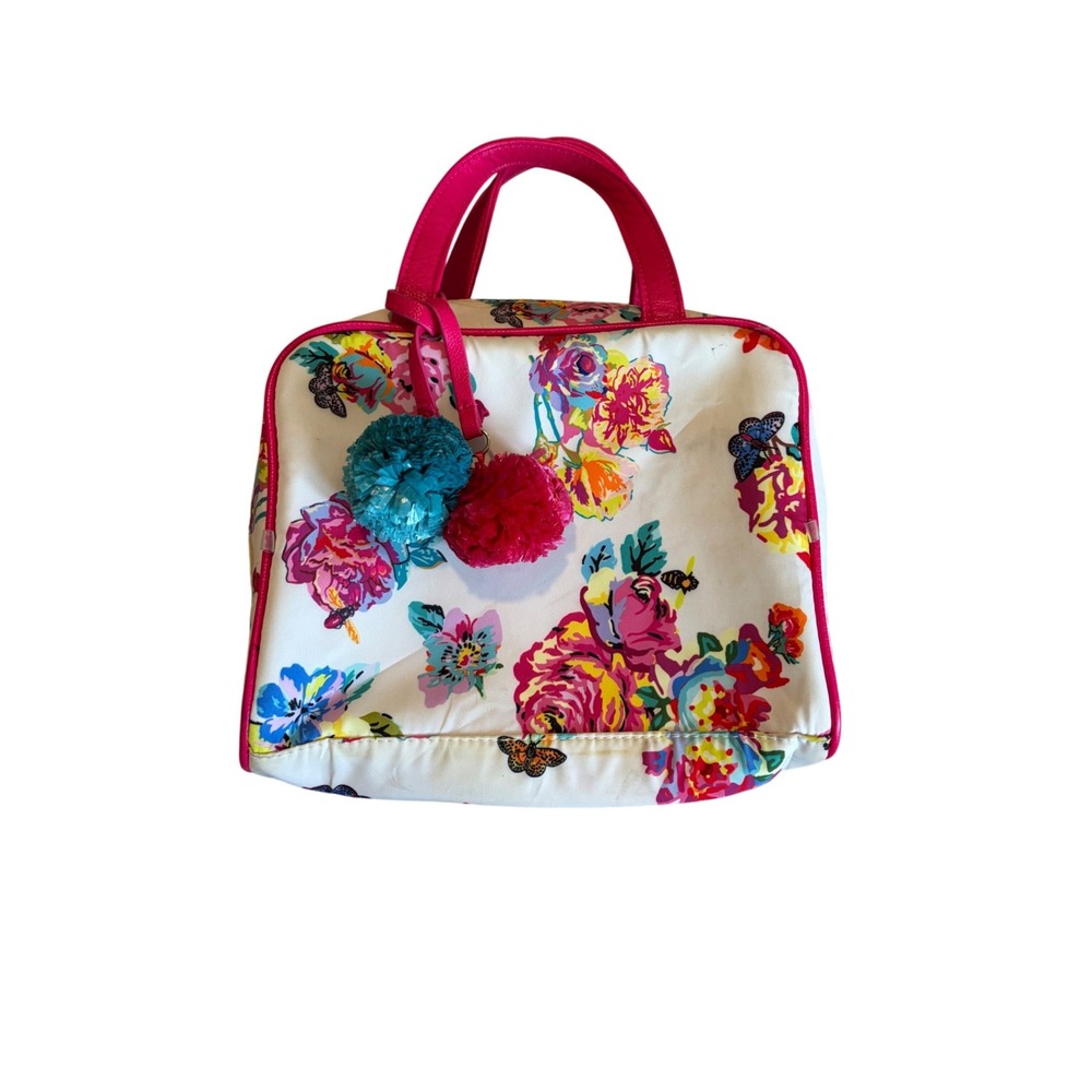 Betsey Johnson Floral Butterfly Print Cosmetic Bag Large Train Case